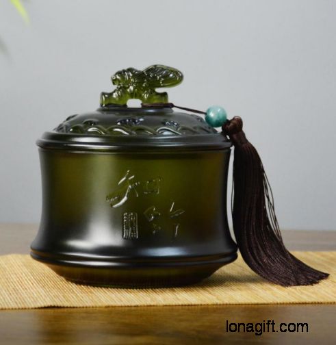翠綠色知竹琉璃茶葉罐